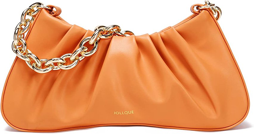 JOLLQUE Shoulder Bag for Women,Small Leather Dumpling Bag Handbag Purse,Gold Chain Going Out Evening Clutch Purses (Orange): Handbags: Amazon.com