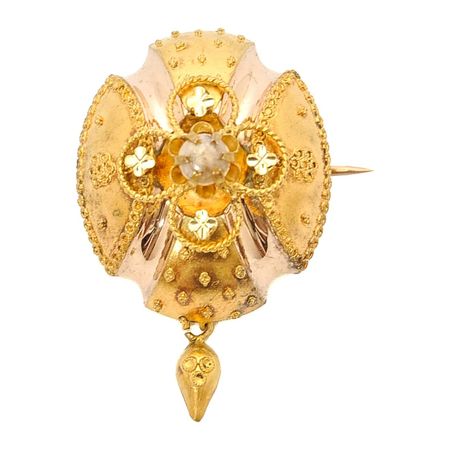 Victorian 14 Karat Rose Gold Pearl Brooch For Sale at 1stDibs