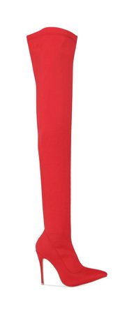 Power Stiletto Stretch Sock High High Boots In Red Lycra
