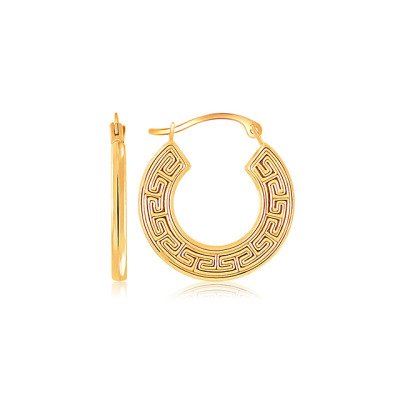 14k yellow gold greek key hoop earrings
