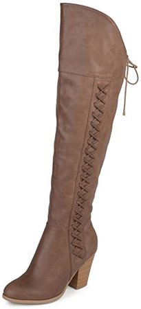 Amazon.com | Brinley Co. Regular and Wide Calf Faux Leather Faux Lace-up Over-The-Knee Boots Brown, 9 | Over-the-Knee