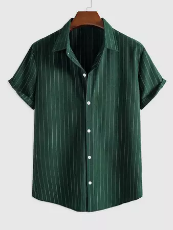 Men's Vertical Striped Pattern Short Sleeves Button Fly Casual Summer Shirt In GREEN | ZAFUL 2023