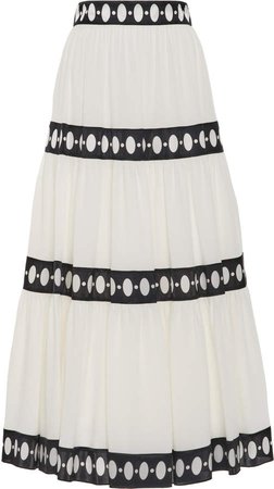 Andrew Gn Print-Detailed Silk Tiered Midi Skirt