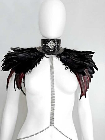 Black leather feather choker