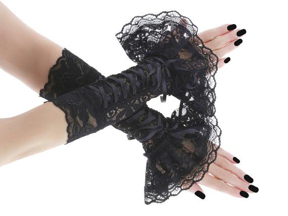 Black lace gloves long fingerless gloves black gothic gloves | Etsy