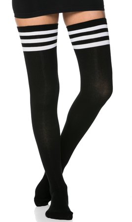 Collegiate Striped Thigh High Socks in Black | Soho Girl