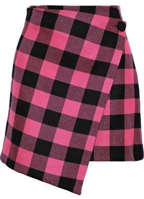 Wrap-effect Checked Wool Mini Skirt