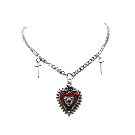 Red heart eye necklace
