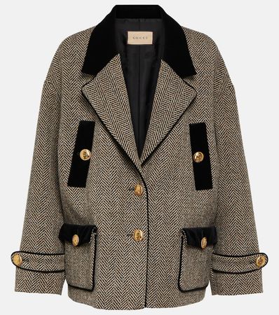 Herringbone Wool Blend Coat in Beige - Gucci | Mytheresa