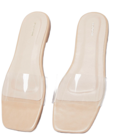 PLT- nude pu clear strap mule sandals
