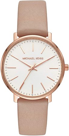 Amazon.com: Michael Kors Women's Pyper Stainless Steel Quartz Watch with Leather Strap, Rose Gold/Brown/White, 18: Clothing