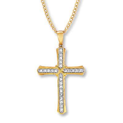 Men's Cross Necklace 1/2 ct tw Diamonds 10K Yellow Gold - 713474601 - Kay