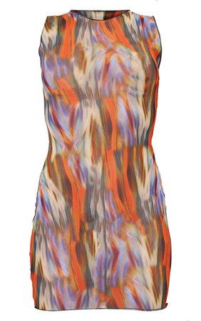 Multi Abstract Lettuce Hem Bodycon Dress | PrettyLittleThing USA