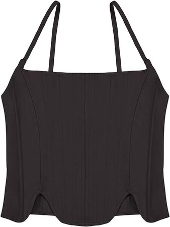 Amazon.com: REORIA Women's Summer Fashion Sexy Square Neck Sleeveless Adjustable Spaghetti Strap Tendy Tank Crop Tops Going Out Bustier Corset Tops Black X-Large : Clothing, Shoes & Jewelry