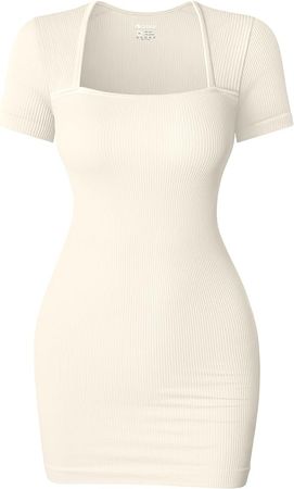Amazon.com: OQQ Women's Mini Dresses Sexy Square Neck Shorts Sleeve Stretch Bodycon Mini Dress Beige : Clothing, Shoes & Jewelry