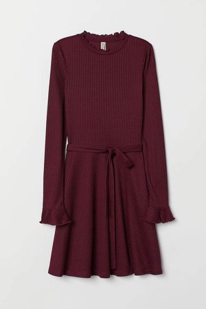 Ribbed Jersey Dress - Red