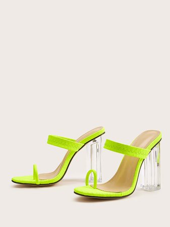 Neon Lime Toe Ring Chunky Heeled Mules | SHEIN USA
