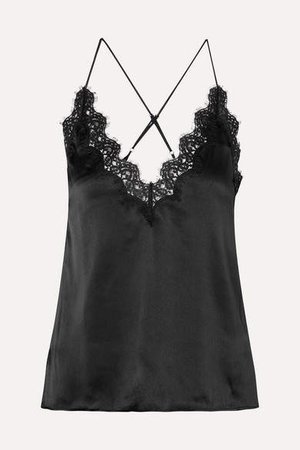 The Everly Lace-trimmed Silk-charmeuse Camisole - Black