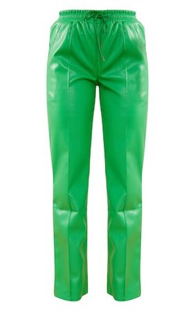 Bright Green Pu Tie Waist Seam Wide Leg Trousers | PrettyLittleThing USA