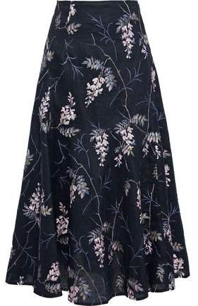Ivie Embroidered Linen Midi Skirt