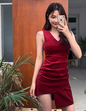 red dress with left side longer