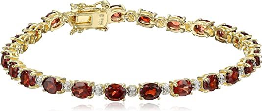 Amazon.com: 18k Yellow Gold Plated Sterling Silver Genuine Garnet and Diamond Accent Tennis Bracelet, 7.25" : Clothing, Shoes & Jewelry