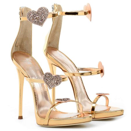 Giuseppe Zanotti NEW Gold Crystal Heart Strappy Evening Sandals