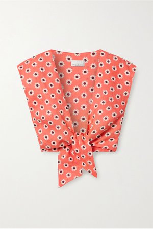 Coral Marcy cropped tie-front floral-print linen top | Miguelina | NET-A-PORTER
