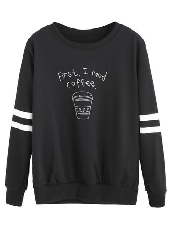 Coffee Cup Print Varsity Striped Pullover
