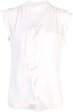 Short Sleeve Draped Blouse with Asymmetrical Placket