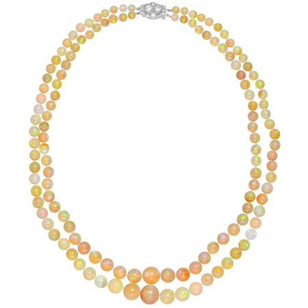 Two-Strand Opal Bead Necklace with Diamond-Set Clasp