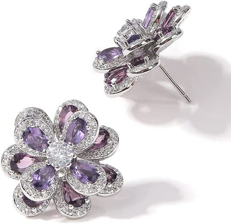 Miss.F&D Women's Stud Earrings,Big Flower Shape Halo Design Blue Purple Gemstone Earrings 2022 Spring Fashion Jewelry For Girls, Plated Silver, Cubic Zirconia : Amazon.ca: Clothing, Shoes & Accessories