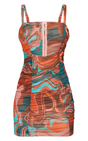 Multi Marble Print Mesh Hook & Eye Bodycon Dress | PrettyLittleThing USA