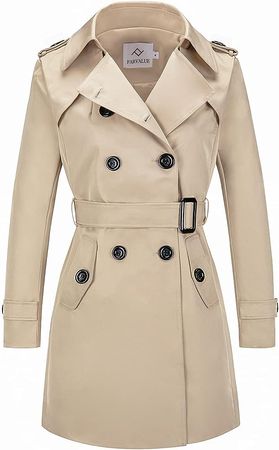 Amazon.com: FARVALUE Women's Double Breasted Trench Coat Water Resistant Classic Belted Lapel Overcoat Khaki, Medium : Clothing, Shoes & Jewelry