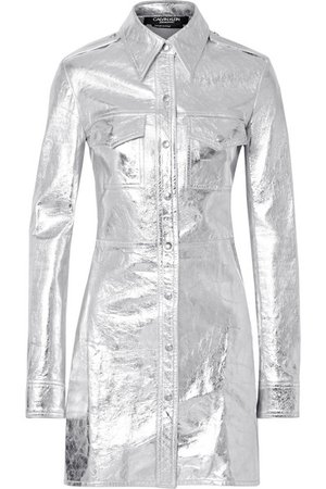 CALVIN KLEIN 205W39NYC | Metallic textured-leather mini dress | NET-A-PORTER.COM
