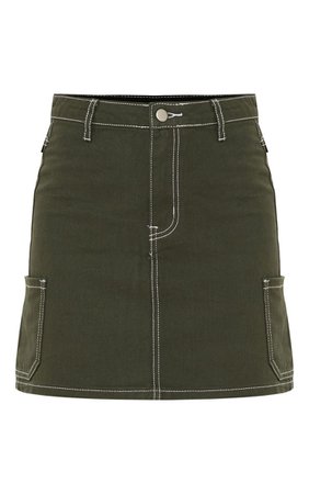 PrettyLittleThing Khaki Side Pocket Denim Skirt