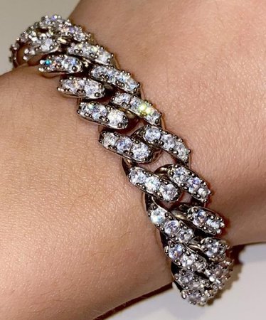 diamond silver cuban link bracelet