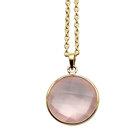 Exquisite Natural 7 CT Rose Quartz Pendant| Round Rose necklace| April Birthstone| 10k solid Yellow Gold| Minimalist necklace