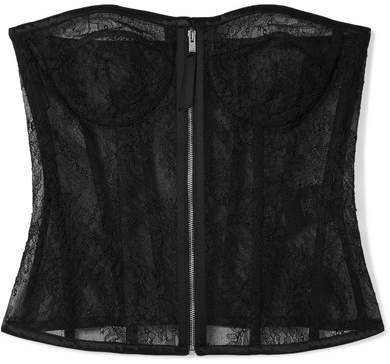 Silk Satin-trimmed Lace Bustier Top - Black