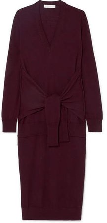 Tie-front Wool Midi Dress - Burgundy