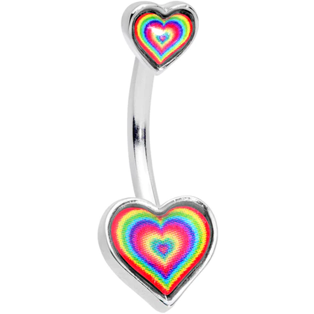 rainbow heart silver belly ring