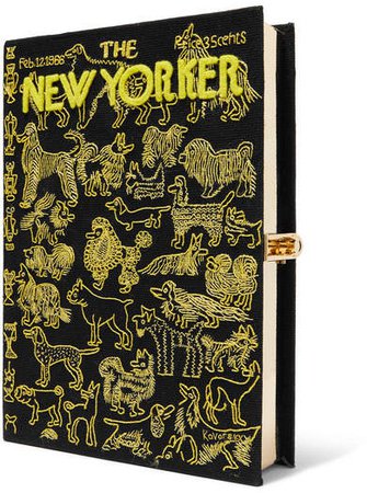 Olympia Le Tan The New Yorker Appliqued Embroidered Canvas Clutch - Black