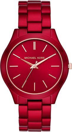 Michael Kors Women's Slim Runway Quartz Watch with Stainless-Steel-Plated Strap, Red, 20 (Model: MK3895) : Clothing, Shoes & Jewelry