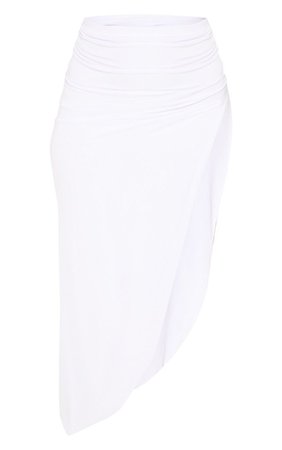 White Ruched Side Split Midaxi Skirt | PrettyLittleThing