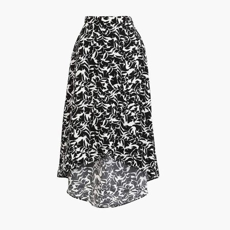Faux-wrap pull-on midi skirt in print