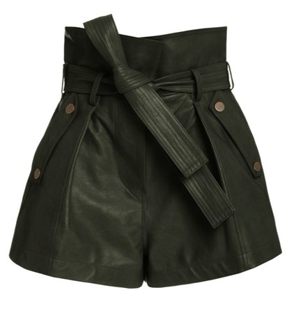 green leather shorts