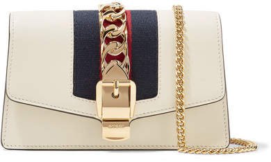Sylvie Mini Chain-embellished Leather Shoulder Bag - Ivory