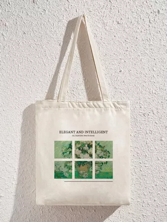 Letter & Floral Graphic Canvas Shopper Bag | SHEIN USA