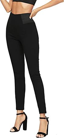 SweatyRocks Women's Casual Leggings Stretchy High Waist Work Pants Black Medium at Amazon Women’s Clothing store