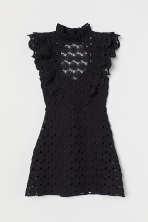 Crocheted flounced dress - Black - Ladies | H&M GB